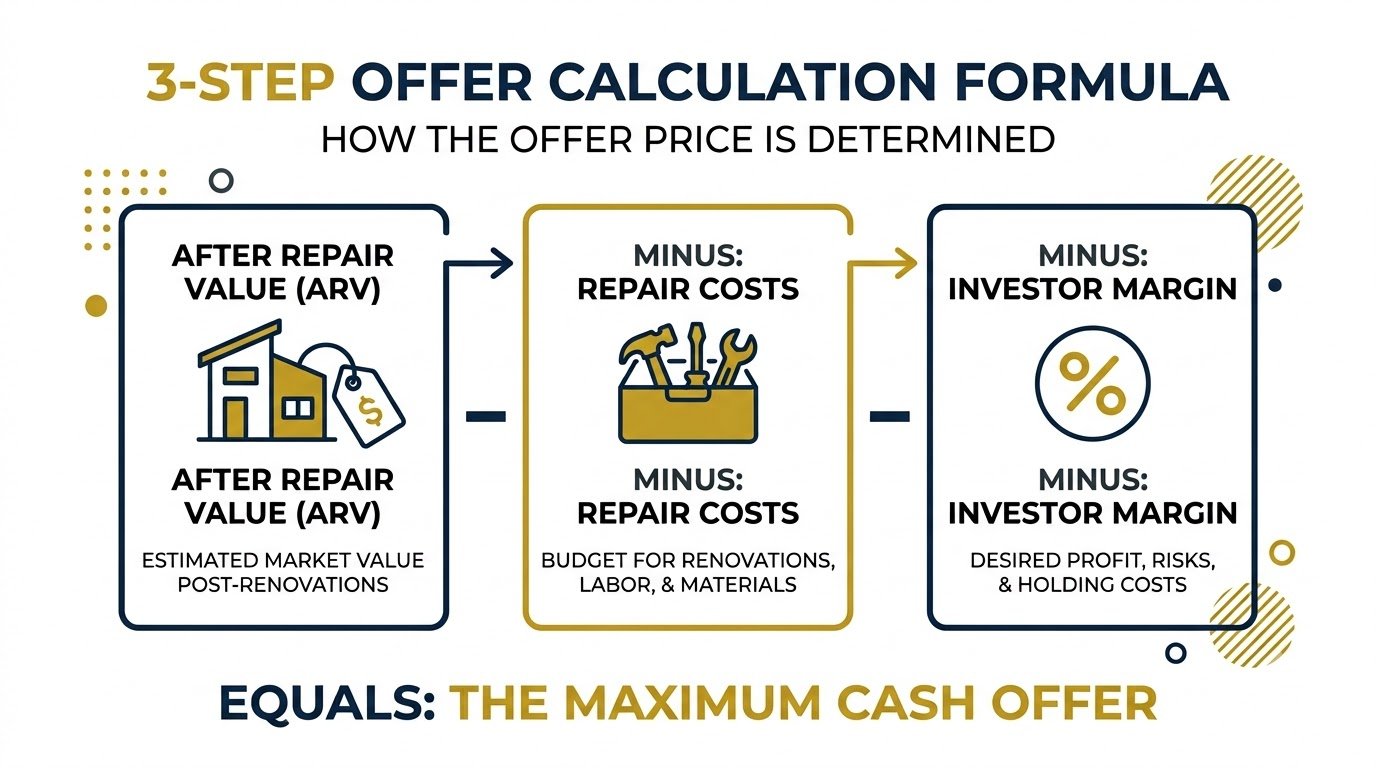 How a we buy houses South Florida cash offer is calculated: ARV minus repairs minus margin