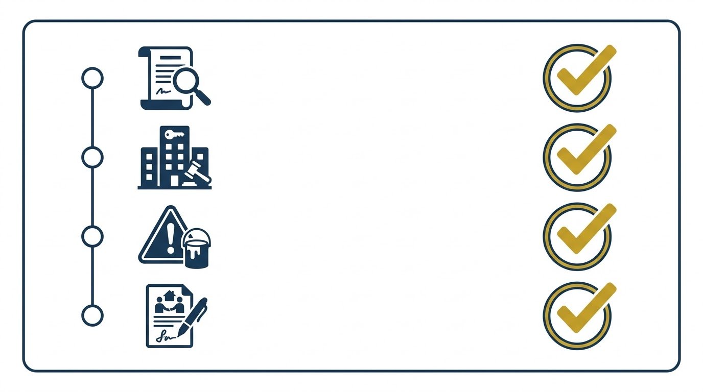 Checklist graphic of required FSBO disclosure documents when selling a home without an agent in Miami FL, including HOA estoppel certificate and lead-based paint disclosure