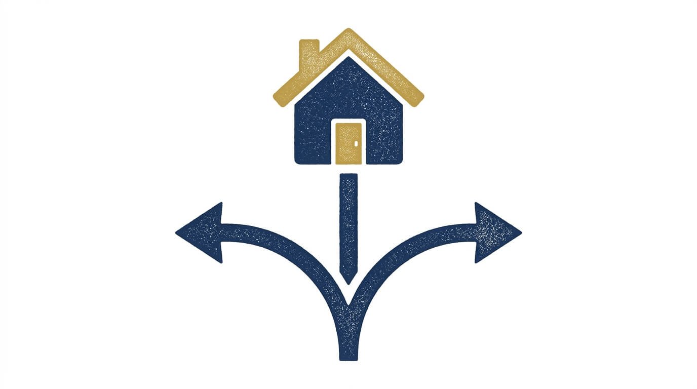 Illustration representing a divorcing couple resolving ownership of a shared home