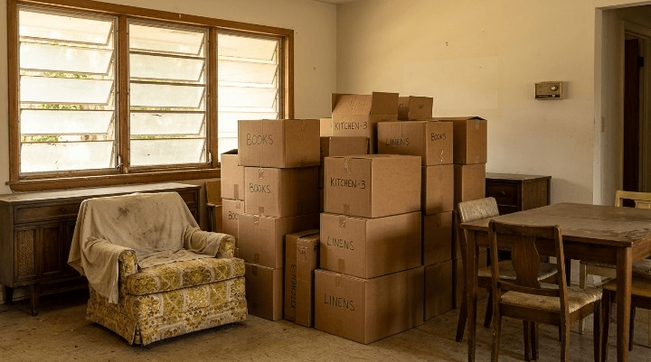 Interior of an inherited Florida home still full of belongings before a sale