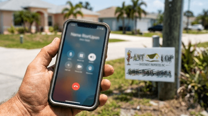 Homeowner receiving an unknown call about a cash home buyer offer in South Florida
