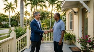 House buying companies in Miami FL — local investor meeting a homeowner about a cash offer