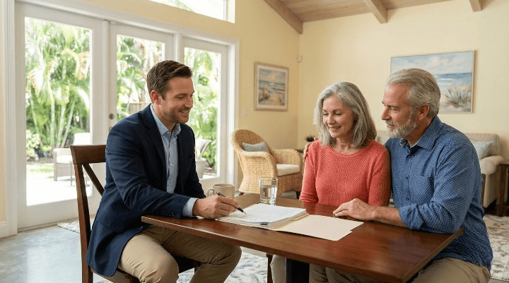 Short sale specialist explaining foreclosure options to a Miami homeowner