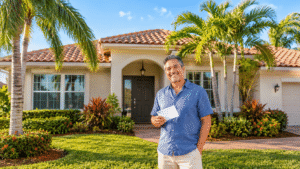 Miami-Dade homeowner standing outside a South Florida house after receiving a cash offer