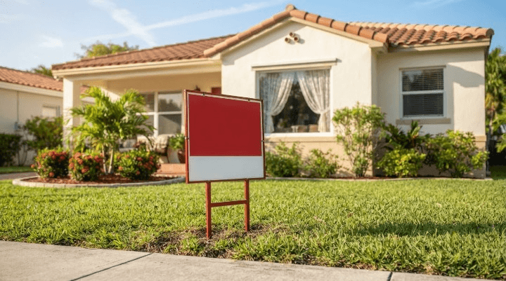 For sale sign outside an occupied rental home in South Florida