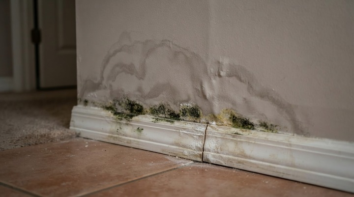 Water damage and mould on interior walls of a Florida home