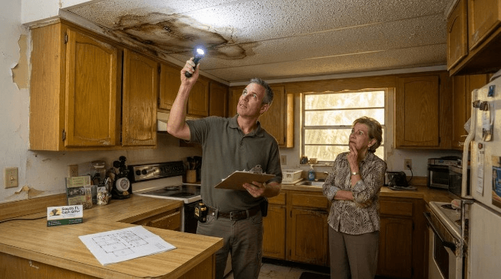 Local cash buyer walking through an older South Florida home