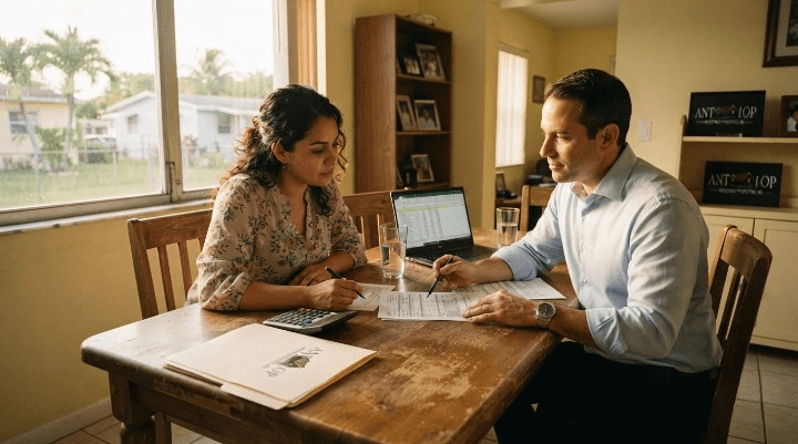 Miami homeowner discussing a short sale with a specialist
