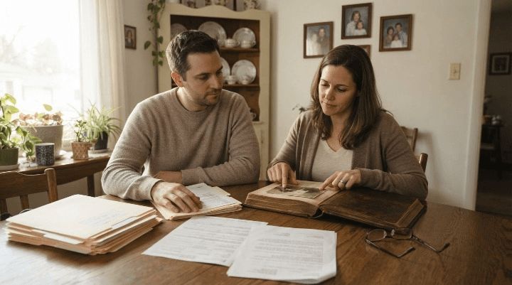 Family reviewing probate paperwork to sell an inherited Florida house