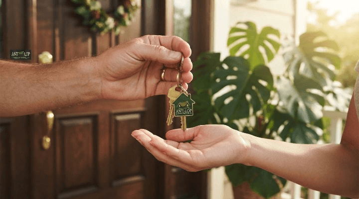 Seller handing house keys to a cash home buyer in Florida