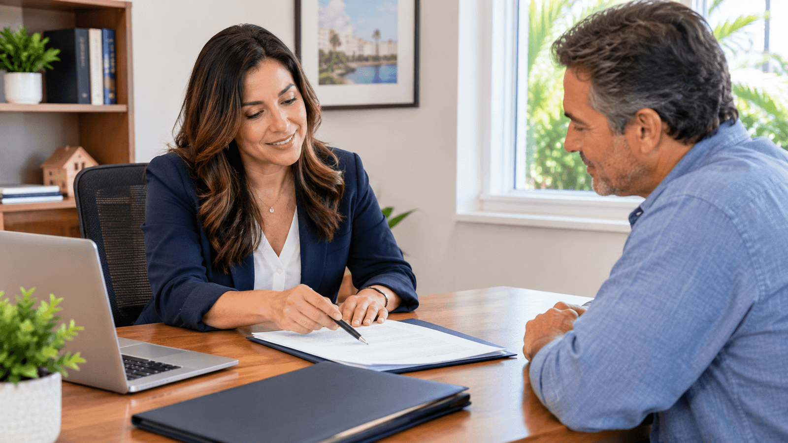 South Florida short sale specialist going over lien and mortgage paperwork with a Miami-Dade homeowner